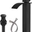 Vessel Sink Faucet Waterfall Bathroom Faucet Matte Black Stainless Steel Tall Single Handle One Hole Deck Mount Bowl Vanity Sink Faucet with Pop-up Drain Stopper