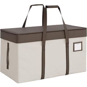 StorageWorks Extra Large Moving Bags with Lid, Heavy Duty Storage Packing Tote for Moving Supplies with Zippers & Reinforced Handles, Alternative to Moving Boxes, White and Brown, 1 Pack