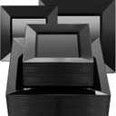 Goodluck 100 Black Pack Disposable Square Plastic Plates, Heavy Duty 50 Dinner Plates 9.5" and 50 Dessert Plates 6.5", Fancy Disposable Plates for Wedding, Holiday Party, Birthday, Halloween (100PCS)