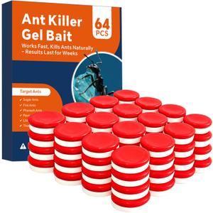 64 PCS Ant Killer Gel Bait Stations, Extra Strengthen Ant Bait Traps, Long-Lasting Effective Pest Gel for Carpenter Ants and Other Common Household Ants, No Mess Easy Use, Safe for Pets and Kids
