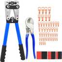 Cable Lug Crimping Tool with 50/100/200Pcs Copper Wire Lugs, Battery Cable Lug Crimping Tool Kit for AWG 10-1/0, Cable Cutter, 80Pcs Heat Shrink Tubing,Battery Terminal Crimper Tool