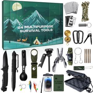 JIUYUDS Survival Kit Advent Calendar for Men & Teen Boys 2025-24 Days Christmas Countdown Calendar with Outdoor Tools & Emergency Survival Gear, Ultimate for Camping, Fishing