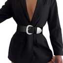 Women Wide Elastic Waist Belt for Dresses Fashion Thick Stretchy Belt for Trendy (Fit waist size 28"-33", Black(silver))