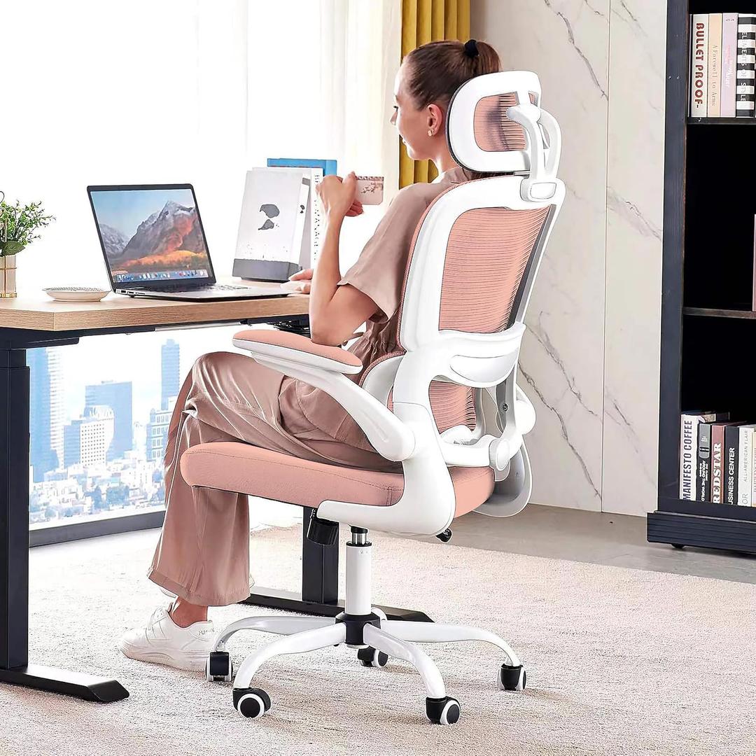 TRALT Office Chair Ergonomic Desk Chair, 330 LBS Home Mesh Office Desk Chairs with Wheels, Comfortable Gaming Chairs (Pink)