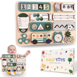 KALOTOYS Large Montessori Busy Board for Baby & Toddlers 1-3  17-Inch Wooden Sensory Activity Board  Fine Motor Skills & Early Learning Educational Toy for 1 2 3 Year Old, Travel Friendly & Safe (Large Size - Pastel Green)
