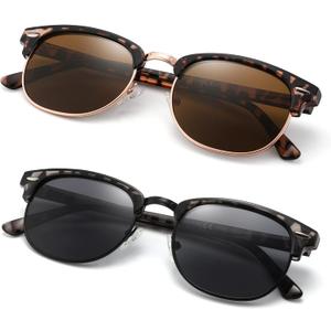2 Pack Sunglasses Readers for Men Women Vintage Full Lens Reading Sunglasses Outdoor Magnifying Glasses NON BIFOCAL 2.25x