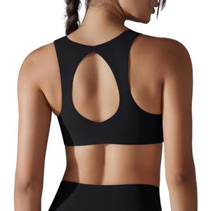 Women's Yoga Jogger Sports Bra, Plunging Neck Cutout Twist Front Racerback Bras for Women,Gym Sports Bra (X-Large, Black)