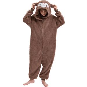 Kidukso Kids Alpaca Costume Adorable Children Zipper Alpaca Outfit Halloween Animal Cosplay Dress-Up Party (XS fit 4'3"-4'8", Brown)