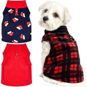 3 Pieces Christmas Small Medium Dog Sweater Pet Clothes with Leash Ring Soft Fleece Pullover Puppy Warm Sweaters Santa Hat Pattern Vest Xmas Red Plaid Winter Clothes for Cats (Small)