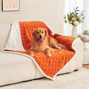 Yaning Checkered Waterproof Blanket for Bed Couch Sofa Car, Fluffy Soft Dog Blanket with 3D Jacquard Grid Pattern, Reversible Leakproof Pet Blankets for Dogs Cats Puppies, Burnt Orange, 50"x60"
