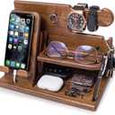 TESLYAR Wood Phone Docking Station for Men - Desk or Nightstand Organizer - Birthday Gifts for Husband or Dad - Anniversary Idea from Wife - Key Holder, Stand Wallet, Watch & Essentials (Earth Beige)