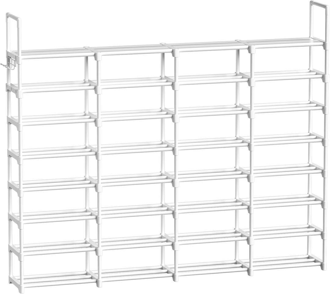 WOWLIVE Extra Large Shoe Rack, 4 Rows 8 Tier 56-64 Pairs Big Tall Metal Shoe Organizer, Stackable, Large Capacity Boot Rack Storage Organizer for Entryway, Closet, Garage, White