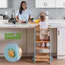 Toddler Standing Tower - Adjustable Height Toddler Kitchen Stool Helper - Ideal Kids Kitchen Step Stool for Learning New Skills - Updated Design with Safety Feet - Blue