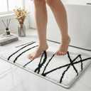 Tititex Luxury White Black Curve Line Bathroom Rug, 16x24 inch Extra Soft and Absorbent Microfiber Bath Rugs, Non-Slip Plush Shaggy Bath Carpet, Bath Mats for Bathroom Floor, Tub and Shower