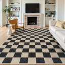 LIVEBOX 8x10 Area Rugs for Living Room, Checkered Non-Slip Washable Rugs, Farmhouse Neutral Classic Geometric Pattern Large Boys Area Rug for Bedroom, Carpet for Dining Room Office (Black,8'x10')