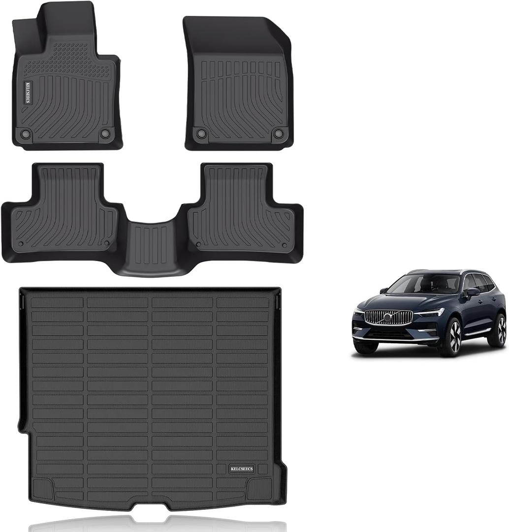 KELCSEECS Floor Mats & Cargo Liner Custom for 2018-2026 Volvo XC60(Fit for T5 T6,Not for Hybrid) All Weather Protection TPE Floor Liners Front& Rear Row Full Set Volvo XC60 Accessories Black