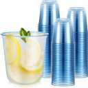 Ziliny 50 Pcs Disposable Stemless Glasses 12oz Crystal Plastic Wine Glasses Clear Classic Pet Cup for Meeting Weddings Birthdays Cocktail Christmas Party Supplies (Light Blue), about 12oz
