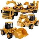 3-in-1 Excavator Bulldozer Engineering Semi-Truck Toy Set for Boy Gift Age 3 4 5 6 7 Large Transport Vehicle Road Trailer Truck Loader Kids Play Inertia Construction Toy Toddlers Digger Sound Light (Yellow Heavy-duty Construction Truck)