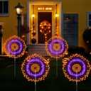 4 Pack Solar Halloween Firework Lights Outdoor Waterproof, 8 Modes Orange & Purple Black Spooky Solar Garden Lights with Timer Remote for Outside Yard Patio Pathway Lawn Halloween Decor