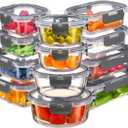 FineDine 24 Piece Glass Storage Containers with Lids - Leak Proof, Dishwasher Safe Glass Food Storage Containers for Meal Prep or Leftovers, Gray