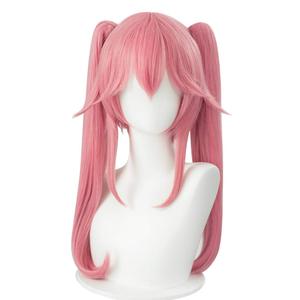 SL Anime Pink Wig with Ponytails Women's Girls Pigtails Hair Wig with Bangs for Halloween Party + Cap