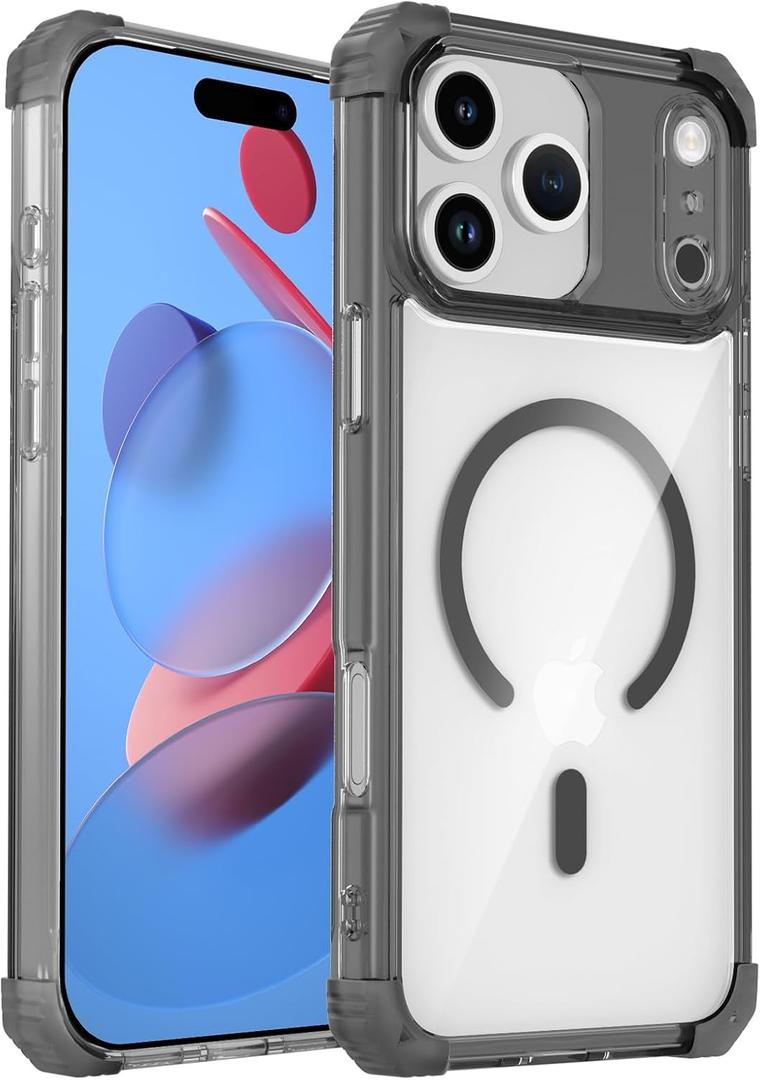 Magnetic Clear Case for iPhone 17 Pro Case Crystal Clear, [Anti-Yellowing][Military-Grade Protection], Shockproof Protective Bumper Cute Transparent Slim, Compatible with MagSafe, Clear Black