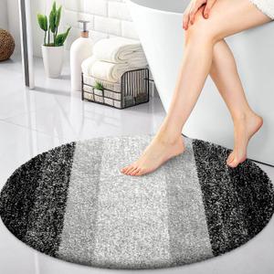 OLANLY 30-inch Round Bathroom Rugs, Extra Soft and Absorbent Microfiber Bath Rugs, Quick Dry Machine Washable Bath Mats for Bathroom Floor, Tub and Shower, Home Decor Accessories, Black