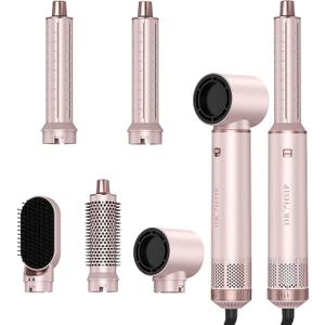 Dryhsip 5 in 1 Hair Styler & Wrap Air Curler, Low-Speed Negative Ionic Hair Tools Drying, Multi Hair Styler, Professional Blow Dryer Brush for Curling Volumizing Straightening Styling (Pink)