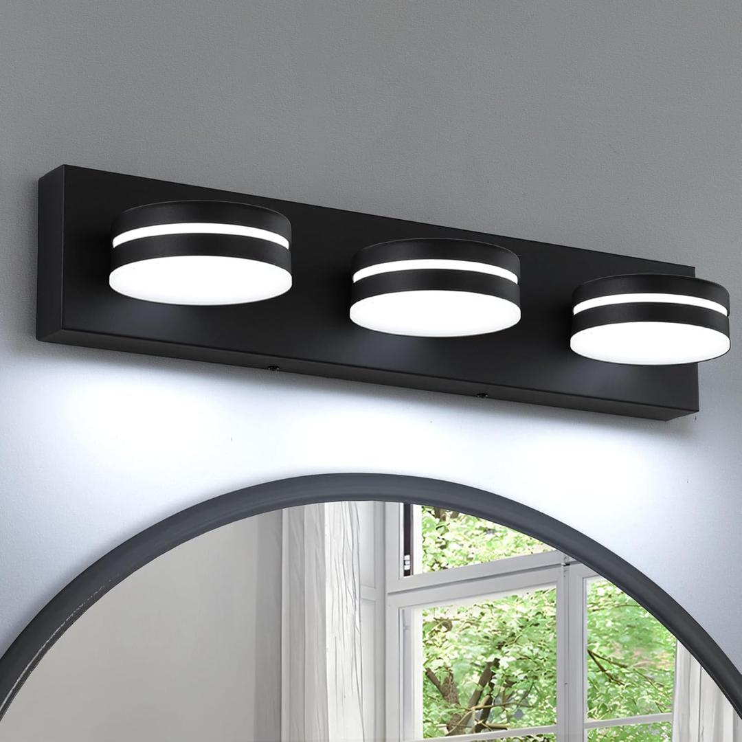 3-Light Bathroom Vanity Light Over Mirror, (24inch Dimmable) Matte Black LED Vanity Lighting Fixtures, Modern Bathroom Wall Light Fixtures with 360Rotating Lamp Head (Cool White 5500K)