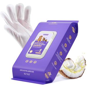 HICC PET Cleaning Deodorizing Glove Wipes for Dogs & Cats, Vet Recommended Hypoallergenic Pet Cleaning and Hydrating Glove Wipes, Nourish Fur Coconut Oil Pet Bathing Wipes for Horse Coat Care (20 PCS)