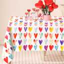 Valentine's Day Rectangle Tablecloth Colorful Hearts Fabric Table Cloth Watercolor Washable Table Cover for Wedding Anniversary, 60 x 104 Inch