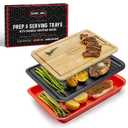 Blazin' Grill Prep and Serving Trays | Set of 3 Stackable, Melamine Trays with Bamboo Cutting Board | Trays for Marinating, Serving & Chopping | Serving Platter for Plating Food & BBQ Prep Tub |