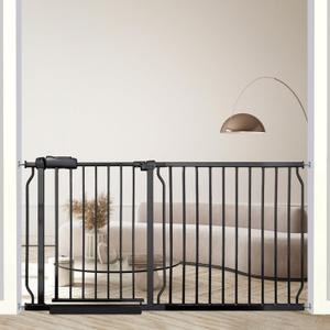 57.5"-62" Extra Wide Baby Gate, Auto Close Safety Gate for Kids & Pets, Pressure Mounted No Drill for Indoor Stairs, Black Metal with Extension Kit (57.5"-62"/146-158CM, Black)