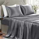 Satin Sheets Full Size - 4 Pieces Luxury Silky Soft Bed Sheets, Wrinkle-Free Dark Grey Satin Silk Sheet Set with 1 Deep Pocket Fitted Sheet, 1 Flat Sheet, 2 Pillow Cases