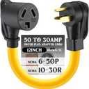 6-50P to 10-30R Dryer Adapter Cord, 3 Prong 50amp 6-50 Male Plug to 30 Amp 10-30 Female Connector Adapter, Welder to Old Style Dryer Power Adapter, STW 10 Gauge 12Inch, ETL Listed