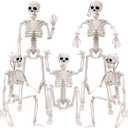 XIMISHOP 5 pcs Halloween Skeleton Decoration, 16" Full Body Posable Hanging Skeleton with Movable Joints for Graveyard Haunted House Indoor Outdoor, White