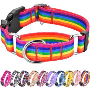 Hikiko Martingale Collar for Dogs Adjustable Soft Nylon Dog Collars with Cute Patterns for Small Medium Large DogRainbow,Small