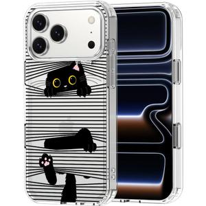 MOSNOVO for iPhone 17 Pro Max Case | Military Grade 6.6ft Drop Tested | Camera Control | Clear with Hidden Black Cat Design