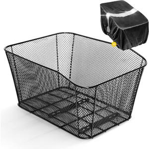 ANZOME Rear Bike Basket - Heavy-Duty Iron Wire Bicycle Cargo Rack with Reflective Waterproof Cover