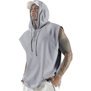 Men's Workout Hooded Tank Tops Bodybuilding Muscle Cut Off T Shirt Sleeveless Gym Hoodies L