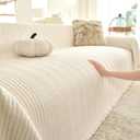 Couch Covers for Dogs, Sofa Covers for 3 Cushion Couch, Plush Couch Blanket Cover Sectional Washable, Sofa Slipcover Protector, Slip Covers for Sofas High Weight Warm, Striped Cream, 71" 118"
