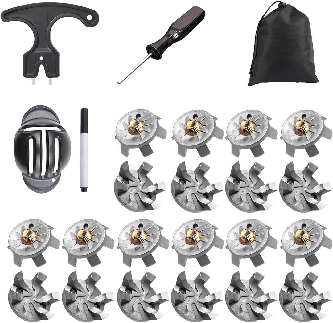 25 Pcs Golf Spikes Replacements Set with 20 Golf Shoe Cleats and 5 Spike Tool for Lawn Cricket Shoe Player Lover (Grey)