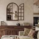 Farmhouse Window Mirror for Wall, 38 X 26 Inch Rustic Wood Frame