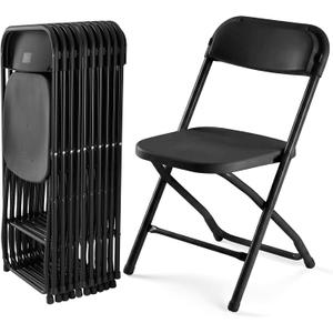 DUMOS Folding Chairs Sets of 10, 330lbs Plastic Stackable Portable Patio Dining Sets, Fold Up for Indoor Outdoor, Camping, Garden, Party, Meeting (Black)