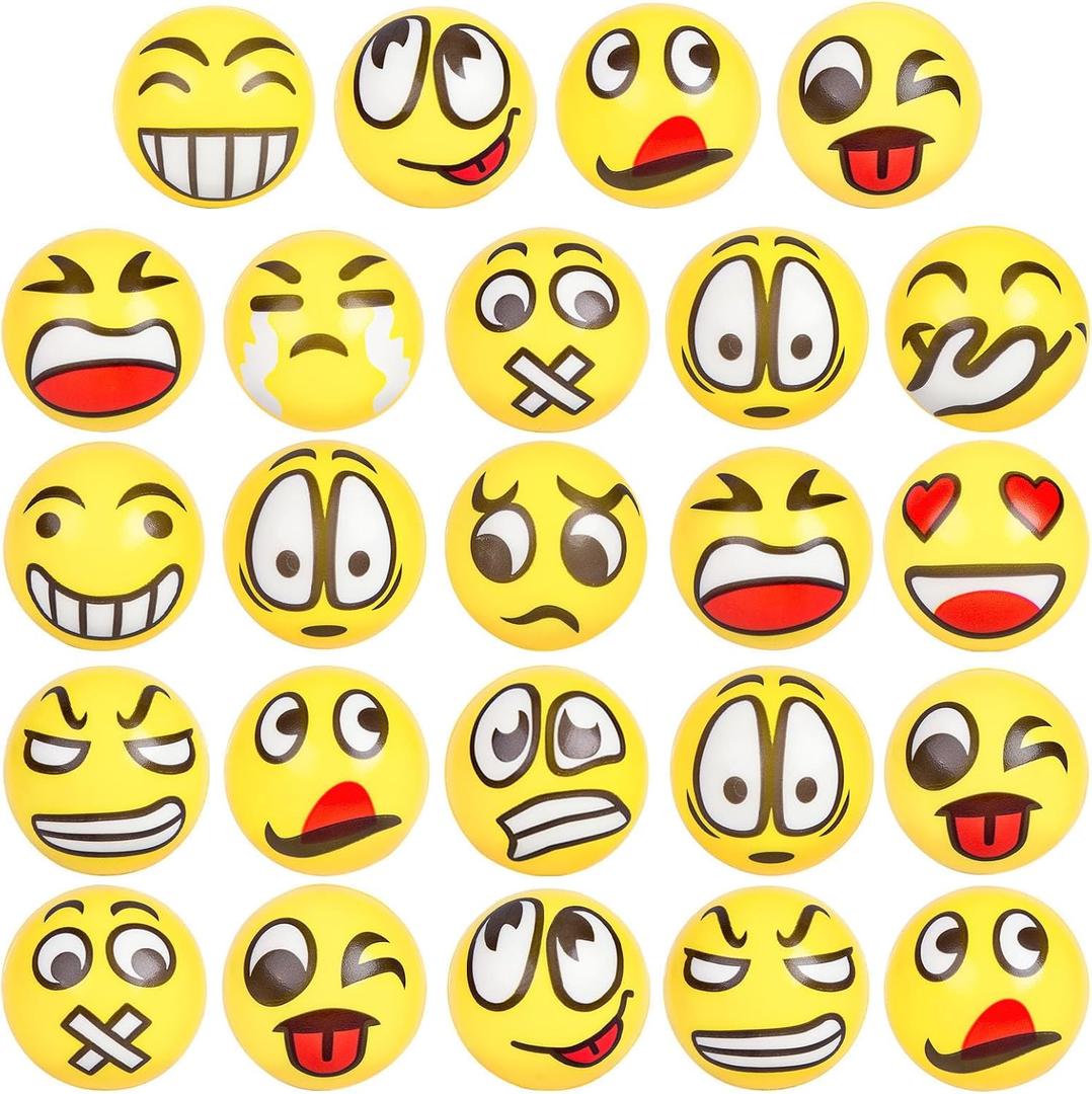 LovesTown 24 PCS Stress Balls, 2.5 Inches Squeeze Toys Funny Foam Face Squeeze Fidget Balls for Kids and Adult Stress Relief Gifts for Coworkers Classroom Prizes (Yellow)