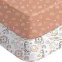 Yoofoss Baby Crib Sheets 2 Pack for Boys and Girls - 52x28 Fitted Crib Sheet Neutral Fits for Standard Crib and Toddler Mattress, Ultra Soft Breathable Microfiber Animal World