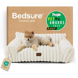 Bedsure ComfyFleece Cute Cat Couch for Pets - As Seen on TV on Good Day New York, Small Medium Dog Bed, Supportive Couch Bed for Small Dogs, 30 Inch, Cream