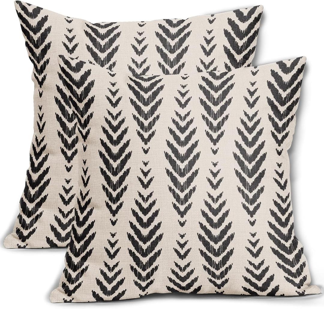 Sweetshow Boho Pillow Covers 18x18 Set of 2 Bohemian Ethnic Black Geometric Herringbone Print Decorative Throw Pillows Outdoor Pillowcase Square Linen Farmhouse Cushion Case Decor for Couch Sofa Bed Sweetshow Boho Pillow Covers 18x18 Set of 2 Bohemian Ethnic Black Geometric Herringbone Print Decorative Throw Pillows Outdoor Pillowcase Square Linen Farmhouse Cushion Case Decor for Couch Sofa Bed