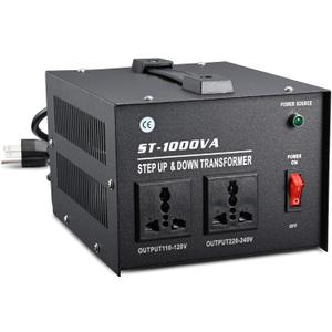 1000 Watt Voltage Transformer- Step Up and Down- Circuit Breaker Protection Universal Dual Output Step Up & Step Down Power Transformer 110V to 220V/220V to 110V