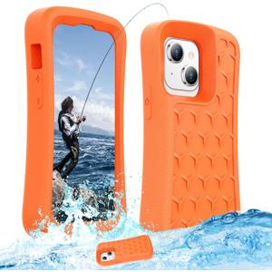 Floating Phone Case for iPhone 15/15 Pro/14/14 Pro/13/13 Pro/12/12 Pro EVA Foam Material Case with Waterproof Dry Bags and Lanyard,20FT Powerful Drop Protective Case 6.1 inch (Orange)